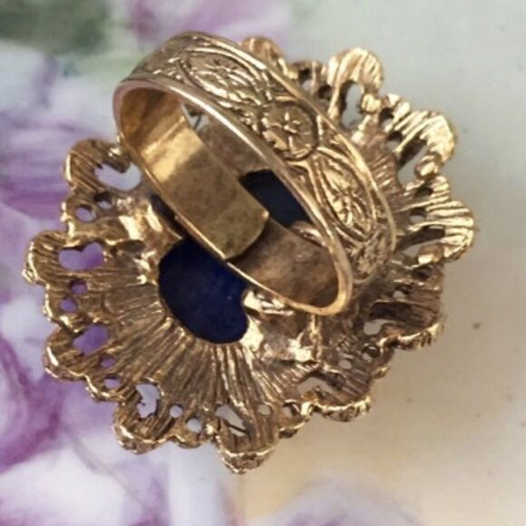 VTg Sodalite Cabochon Gold Plated Adj Large Ring - Picture 5 of 7